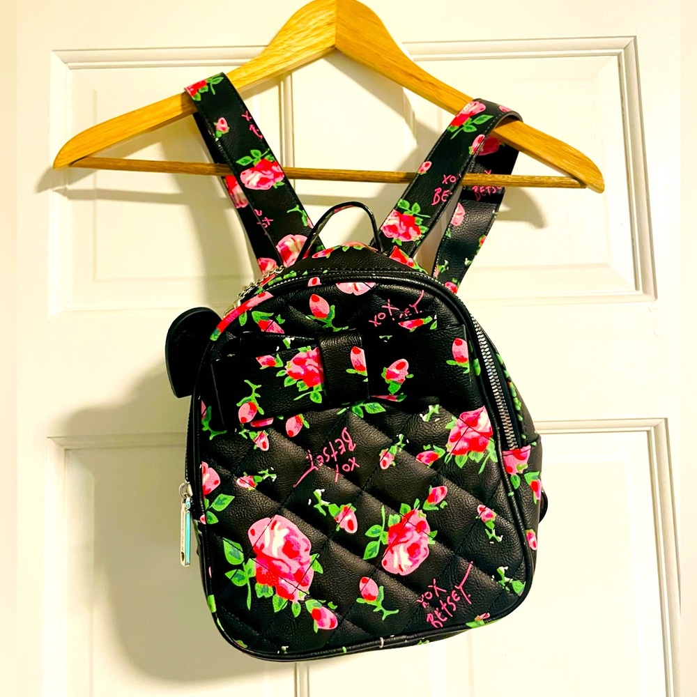 Betsey Johnson Black and Rose print backpack